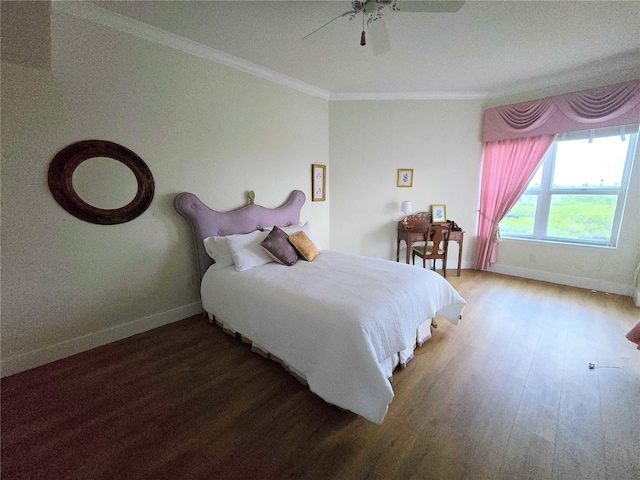 5450 Eagles Point Cir Unit 405, Sarasota, FL 34231 - bedroom featuring wood finished floors, baseboards, ornamental molding, and ceiling fan