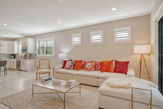 tiled living room with sink