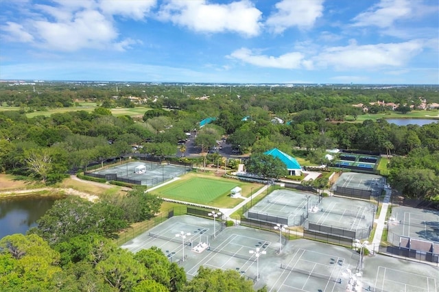 aerial view featuring a water view