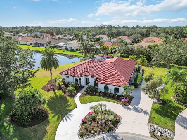 aerial view with a water view