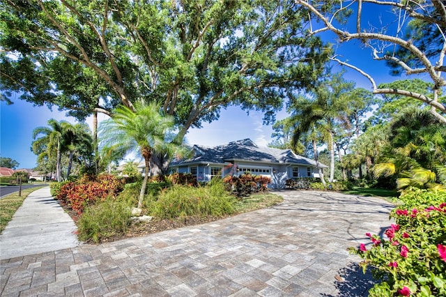 exterior space with a garage