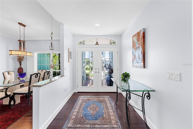 foyer featuring french doors and dark hardwood / wood-style floors