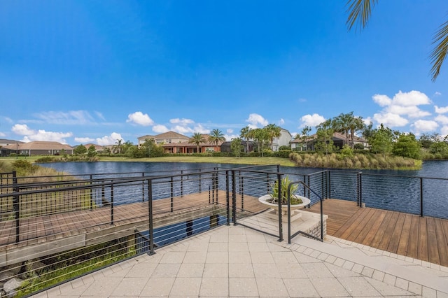 view of patio / terrace with a water view