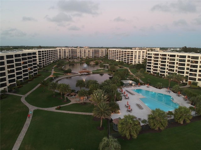 5760 Midnight Pass Rd Unit 307D, Sarasota, FL 34242 - aerial view of property's location featuring a pool area