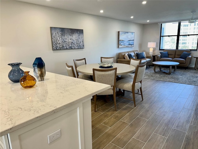5760 Midnight Pass Rd Unit 307D, Sarasota, FL 34242 - dining space with dark wood-style floors and recessed lighting