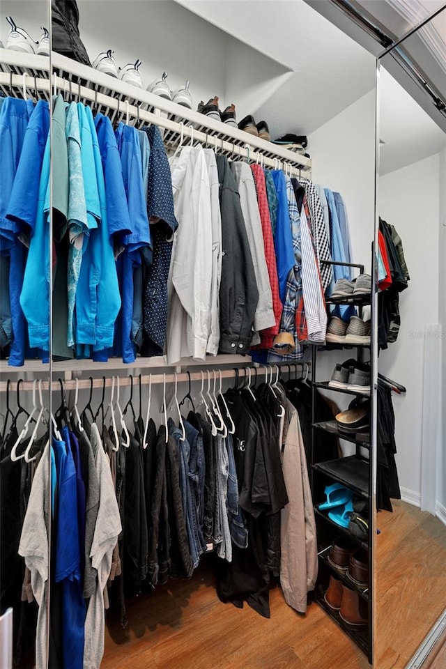 spacious closet featuring hardwood / wood-style flooring