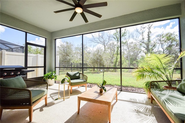 16926 Harvest Moon Way, Bradenton, FL 34211 - sunroom with ceiling fan, an outdoor hangout area, and plenty of natural light