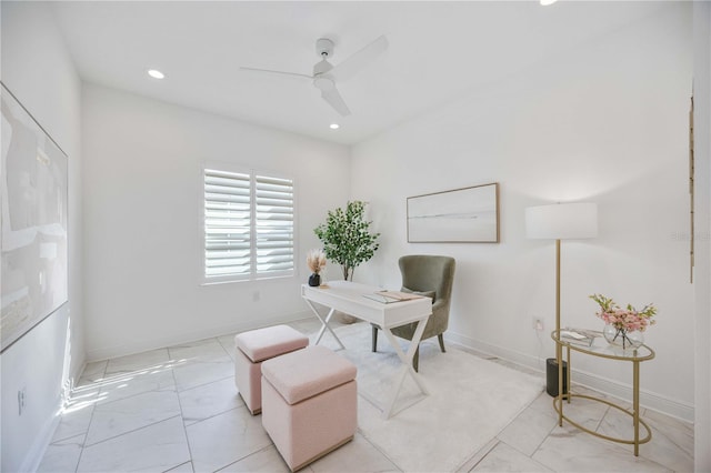 home office with ceiling fan