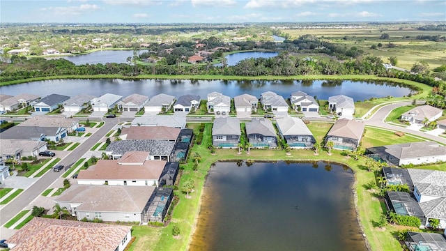 aerial view with a water view