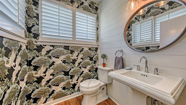 bathroom featuring wood-type flooring and toilet