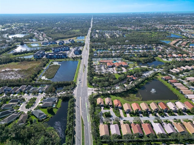 aerial view with a water view