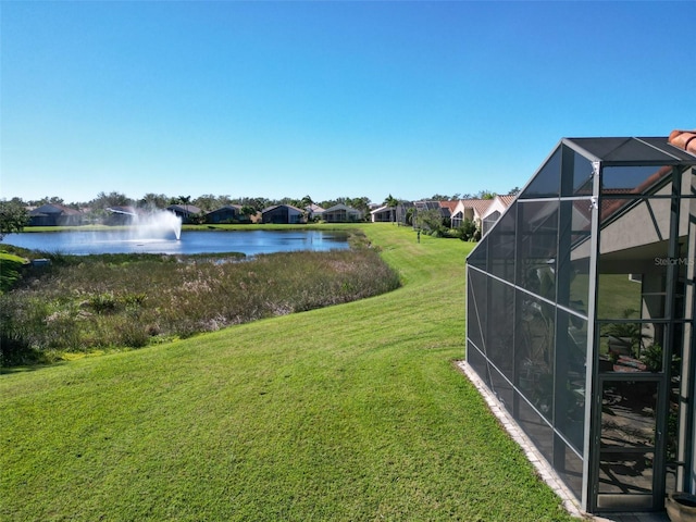 view of yard with a water view