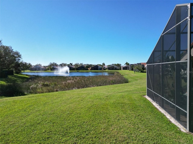 view of yard with a water view