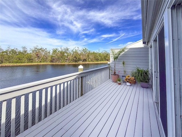 wooden deck with a water view