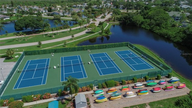 aerial view featuring a water view