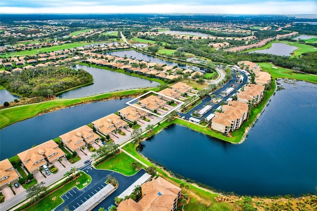 aerial view with a water view