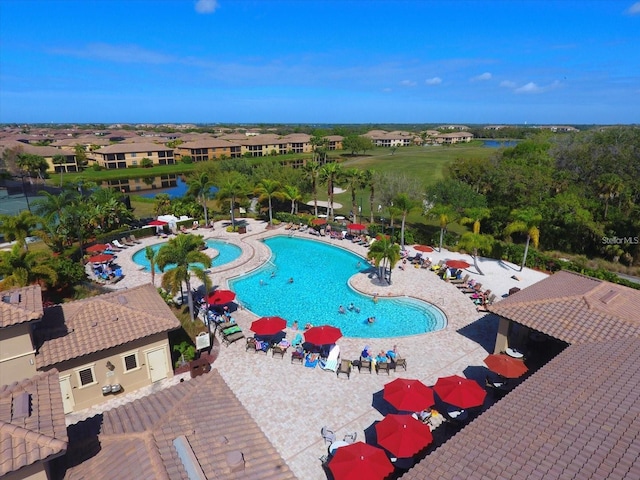 view of swimming pool featuring a patio