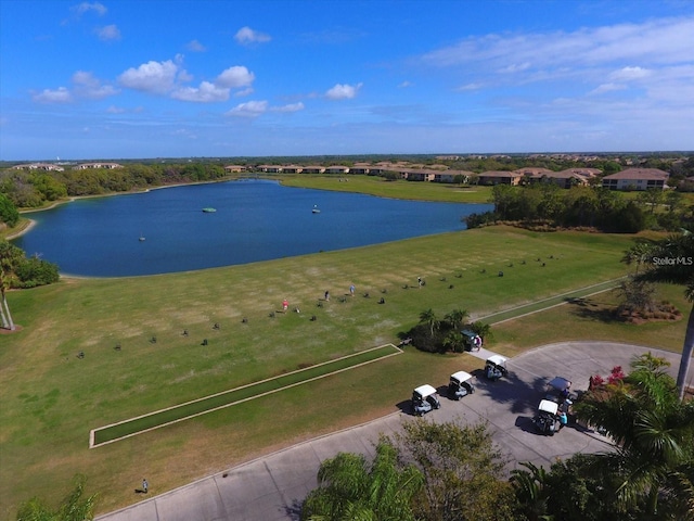 aerial view with a water view