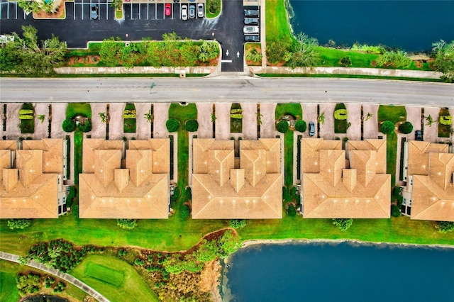 bird's eye view featuring a water view