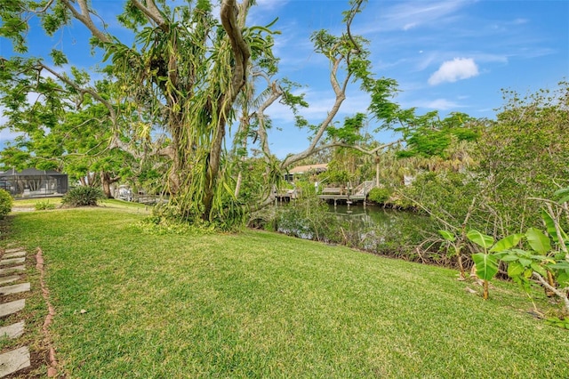 view of yard with a water view