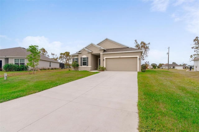 view of front of house featuring a garage and a front lawn