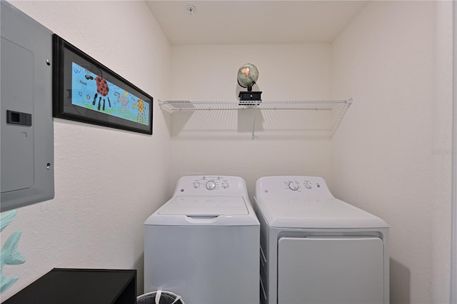 laundry room with washer and clothes dryer and electric panel