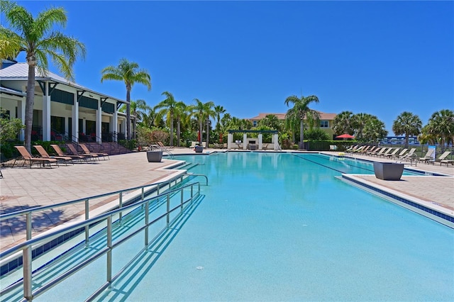 view of swimming pool featuring a patio