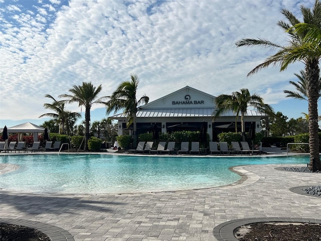 view of pool with a gazebo and a patio area