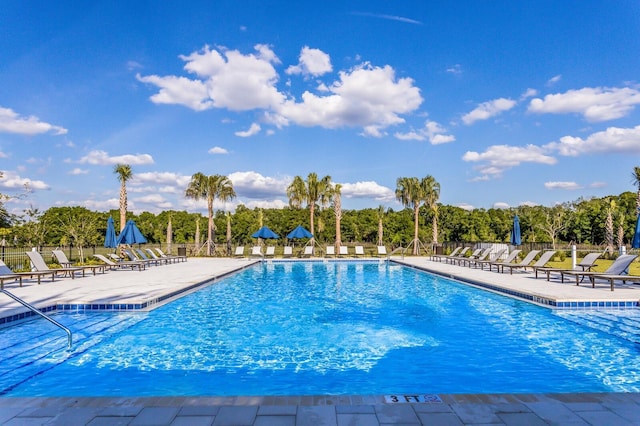 13627 American Prairie Pl, Lakewood Ranch, FL 34211 - community pool with a patio and view of wooded area