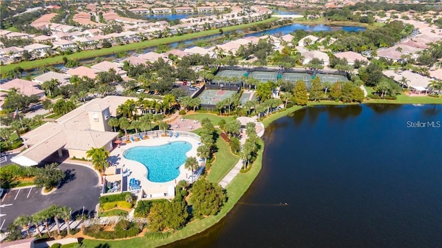 aerial view featuring a water view