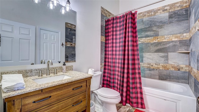 full bathroom featuring vanity, toilet, and shower / bath combo with shower curtain