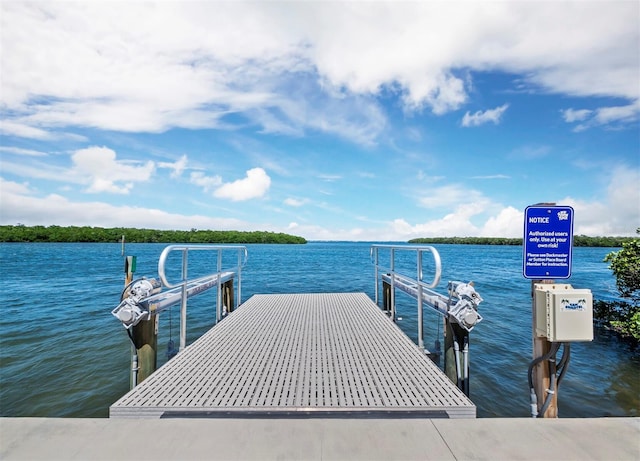 view of dock featuring a water view