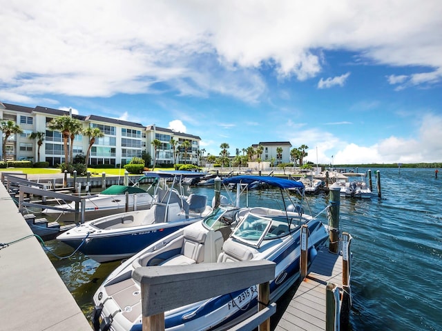 dock area featuring a water view