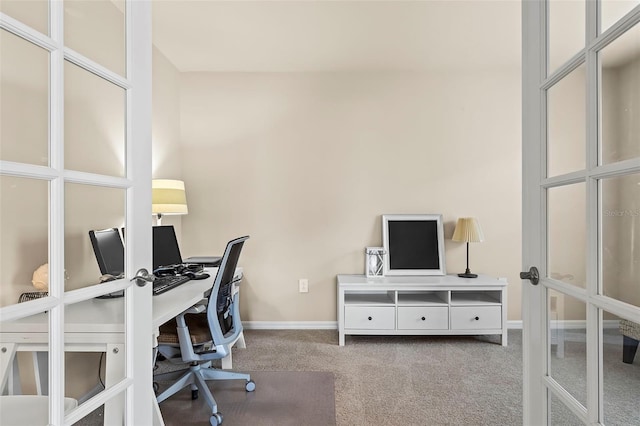 office with carpet and french doors