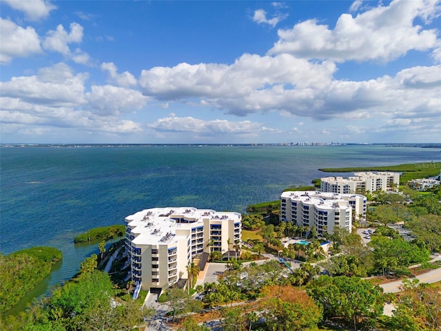 aerial view featuring a water view