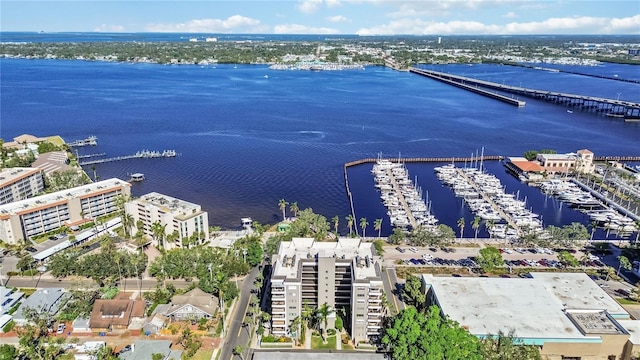 aerial view featuring a water view