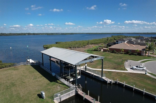 dock area with a water view