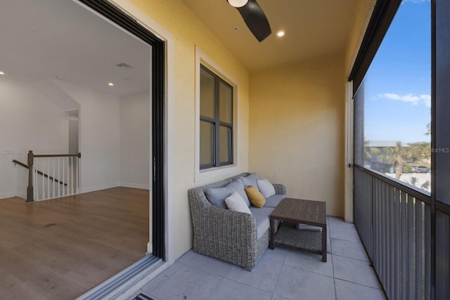 balcony with ceiling fan