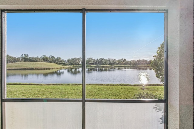 doorway featuring a water view