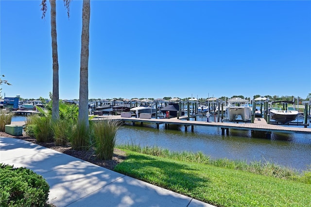 view of dock featuring a water view and boat lift