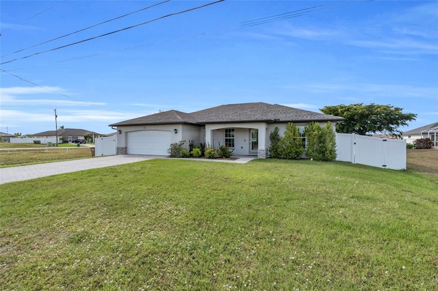 view of front of house with a garage and a front lawn