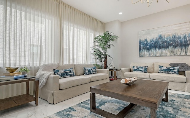 living room with a chandelier