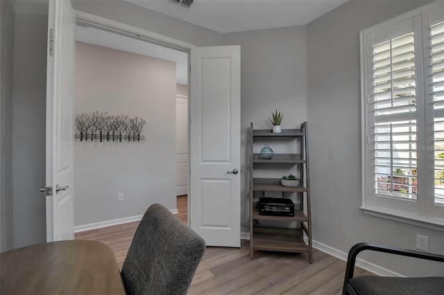 office area featuring light hardwood / wood-style flooring