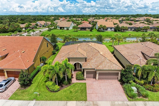 bird's eye view featuring a water view