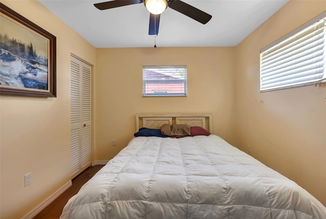 bedroom with a closet and ceiling fan