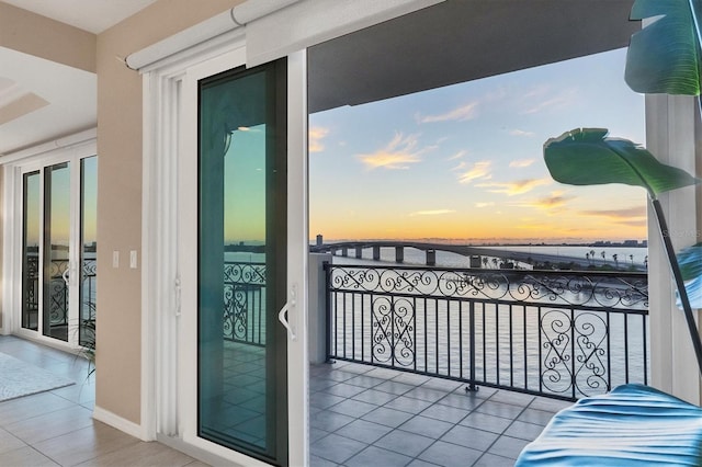 view of balcony at dusk