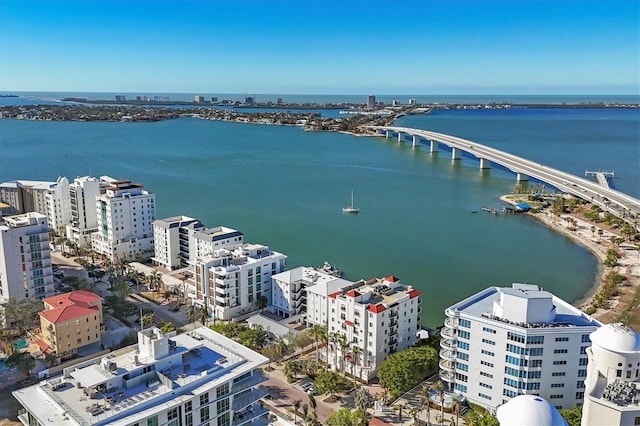 bird's eye view featuring a water view