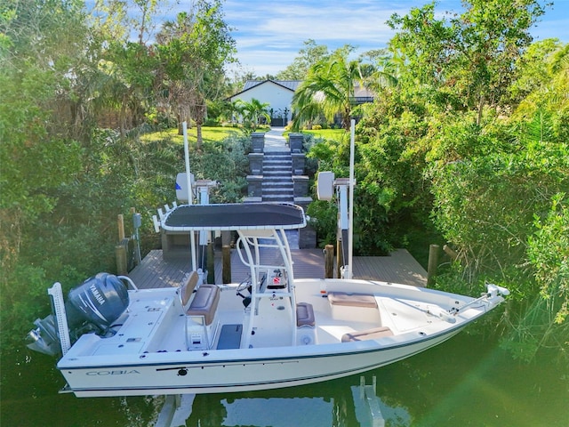 view of dock with a water view