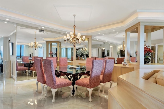 dining space featuring a notable chandelier