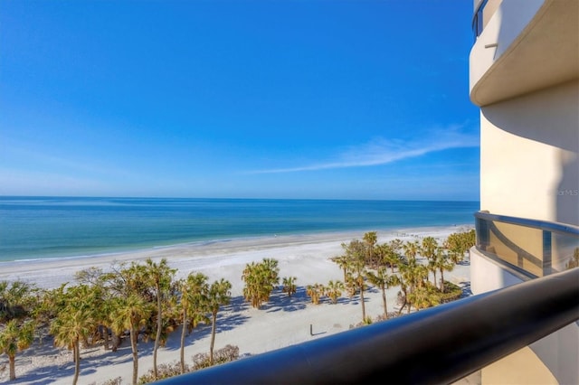 view of water feature with a view of the beach